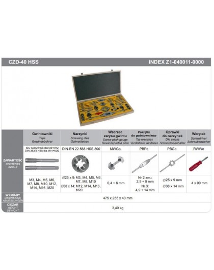 M3-M20 HSS CZD-40 THREADING TOOL SET