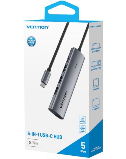 Hub 5w1 USB-C 3.0 Vention 0.15m