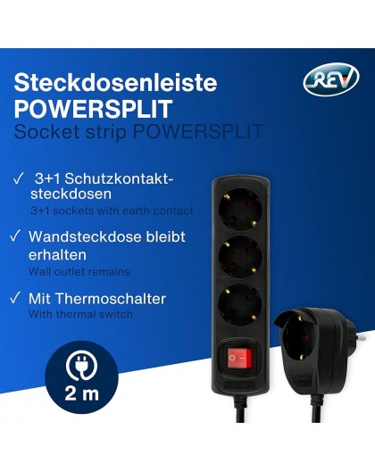 REV MultipleSocketOutlet 3+1fold 2m + switch, white, Powersplit