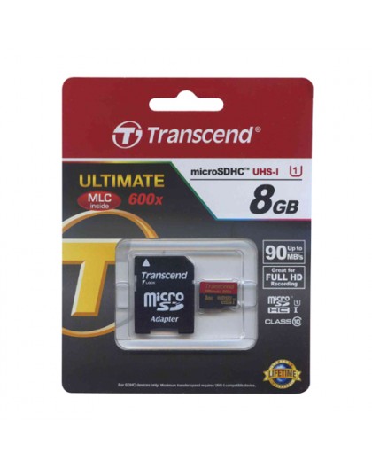 Transcend microSDHC MLC 8GB Class 10 UHS-I 600x + SD-Adapter
