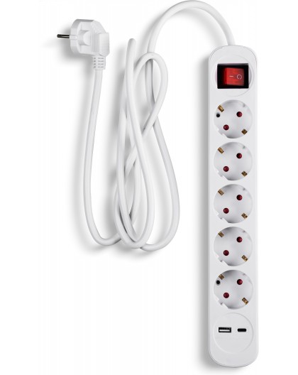 Fuj:tech 7-outlet extension cord, 1.5 m, white