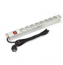 PDU 19 "rack, 8 slots Type E, Schuko plug, 1.8m cable, aluminum switch