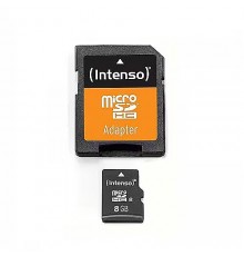 KORTELĖ 8GB Intenso MicroSDHC 21MB/s +Adapteris