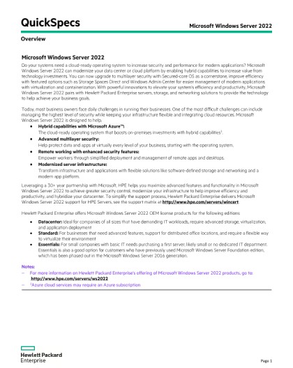Microsoft Windows Server Hpe Rok OEM 2022 4-core DC Add Lic