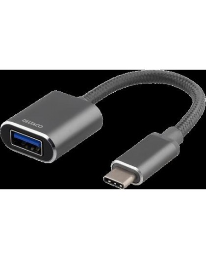 Deltaco USB-C Adapter, UAB-A, 11cm, Gray / USBC-1277