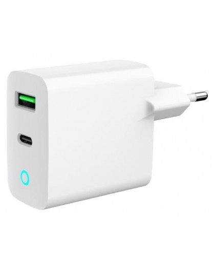 Adapteris Gembird USB Type-C + USB Type-A Lādētājs su LED, Baltas