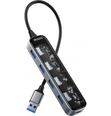 Deltaco USB-A hub, 4x USB-A, 5 Gbps, läbipaistev