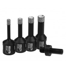 Set of diamond hole saws 6, 8, 10, 12mm + adapter