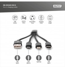 DIGITUS 3-in-1 Charging Cable USB A Lightning + Micro USB + USB-C