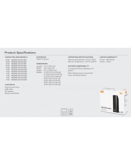 3.5 6TB WD Elements Desktop External USB 3.0, black