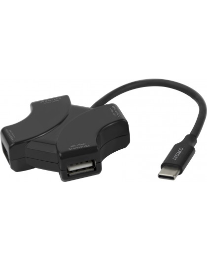 Deltaco USB-C-hubs, 4x USB-A, 480 Mbps, melns