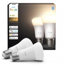 Philips Hue Smart LED Bulb, White, E27, 1100 lm, 2-pack