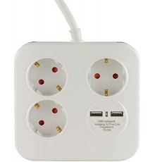 REV PowerQuad 3 Triple 2x USB White Power Socket
