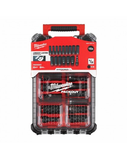 MILWAUKEE IMPACT SOCKET SET 1/2" 16pcs PACKOUT