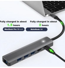 Papildu digitālais adapteris USB Type-C - HDMI, LAN, 3x USB 3.0 Type-A, USB Type-C PD100W