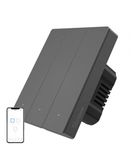 Smart WiFi wall switch SONOFF M5-3C-80 (3-channel, for frame, graphite)