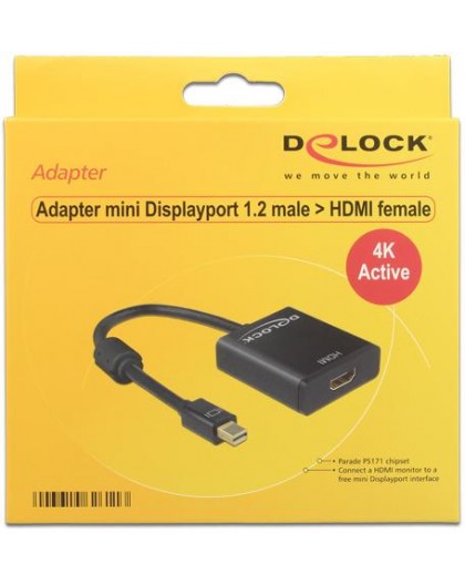DELOCK Adapter Cable Mini DisplayPort 1.2 Male to HDMI Female Black 4K Active