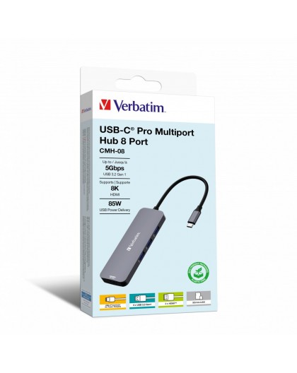Verbatim CMH-08 USB Type-C 5000 Mbit/s Silver