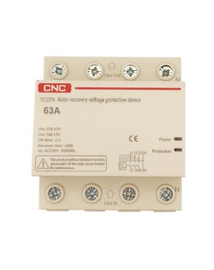 CNC Voltage Protection Relay, 3P+N, 63A, 230V, with Reset Function