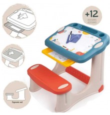 "Smoby" table with drawing board and bench + 12 accessories