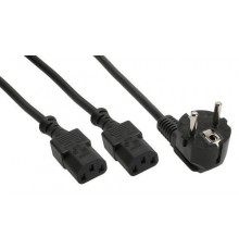 InLine CEE 7/7 - 2 x C13 - Y power cord with angled plug, 2 m