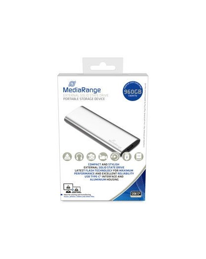MediaRange MR1103 external solid state drive 900 GB USB Type-C 3.2 Gen 2 (3.1 Gen 2) Silver