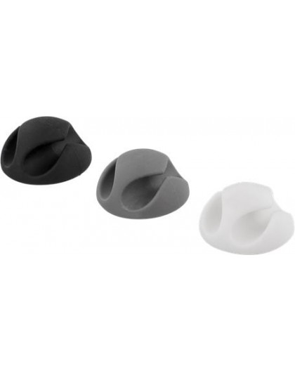 DELTACO self-adhesive rubber cable holder, 6-pack, black/white/grey